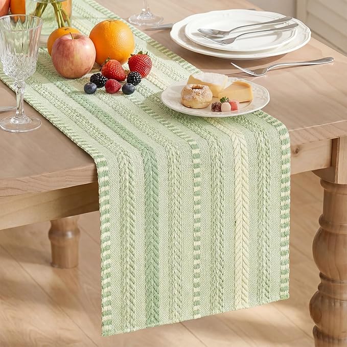 Artoid Mode Sage Green Farmhouse Woven Table Runner, Seasonal Holiday Rustic Kitchen Dining Table Decoration for Home Party Decor 12x60 Inch