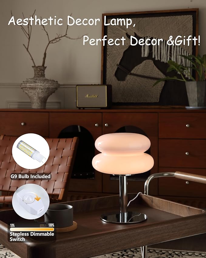 Glivpny Mushroom Lamp Table Lamp for Night Stands,Mid Century Modern Desk Lamps for Bedroom, Vintage Dimmable Bedside Small Cute Lamps, Cool Aesthetic House Warming Gifts New Home Decor (Pink)