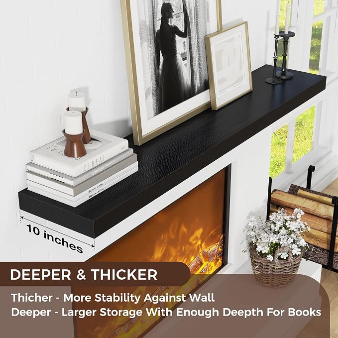 Venusmiles Floating Shelves for Wall 55 inch Long, Engineered Wood Large Wall Shelves with Invisible Brackets for Living Room Bedroom Bathroom Office Kitchen Decor and Storage, Black Finish, Set of 1
