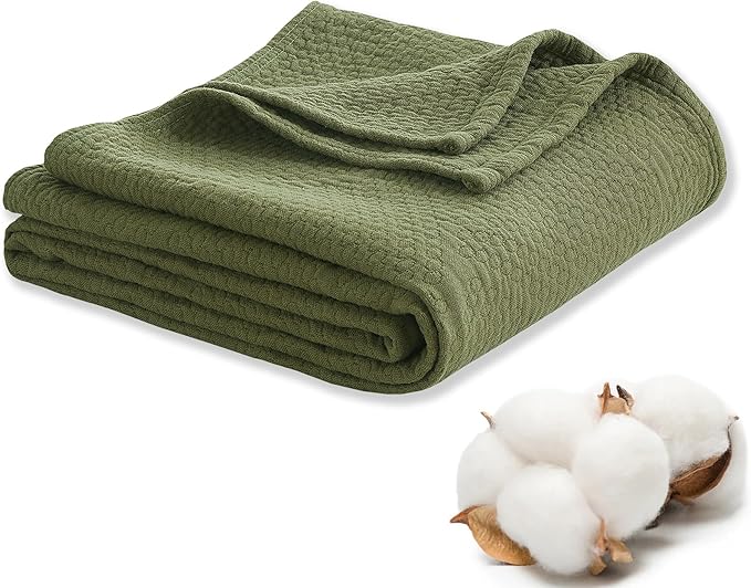 Premium 100% Cotton Blanket – All-Season Soft Breathable Bed Blanket for Throw Size – Lightweight Stylish Textured Throw for Bed– Giftable Cozy Bedding