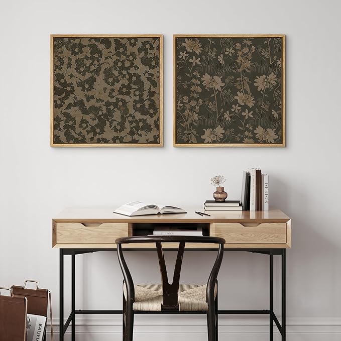 SIGNFORD Framed Canvas Print Wall Art Set Botanical Floral Rustic Beige Flowers Modern Art Nordic Relax/Calm for Living Room, Bedroom, Office - 16"x16"x2 Natural