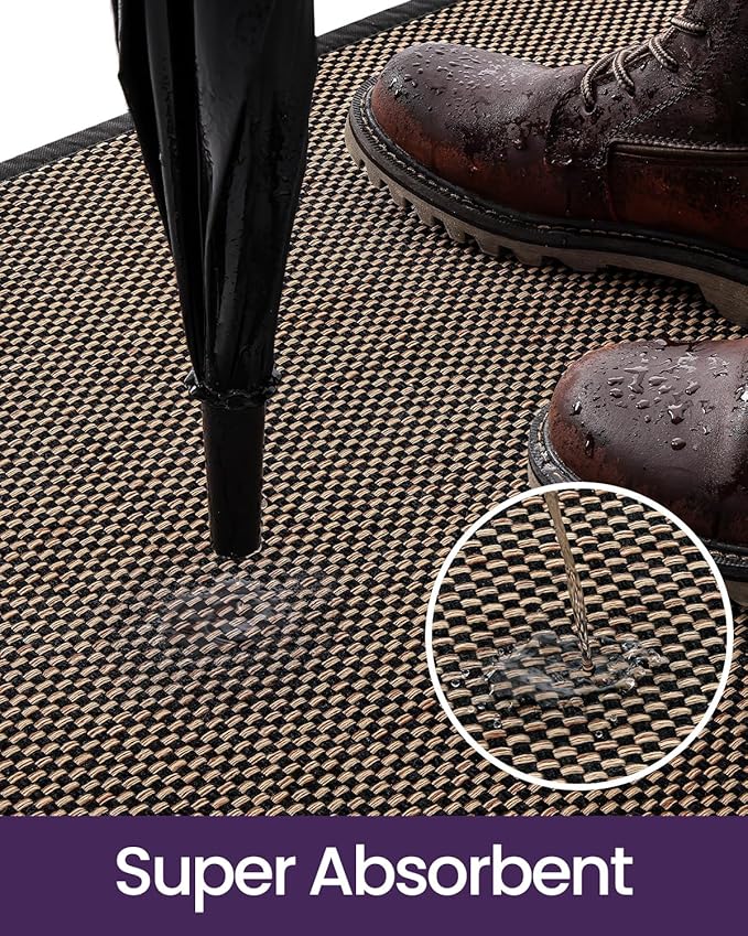 DEXI Ultra Thin Entryway Indoor Door Mat 17x30, Non Slip Rubber Backing Inside Entry Mat, Low Profile Easy Clean Dirt Trapper Doormat for Inside Entrance Patio, Black