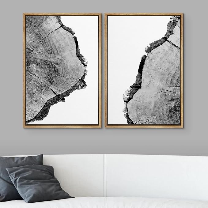 SIGNWIN Canvas Wall Art Black and White Trees Ring Detail Print Nature Wilderness Mixed Media Farmhouse/Country Closeup Relax/Calm Duotone for Living Room - 16"x24"x2 Natural