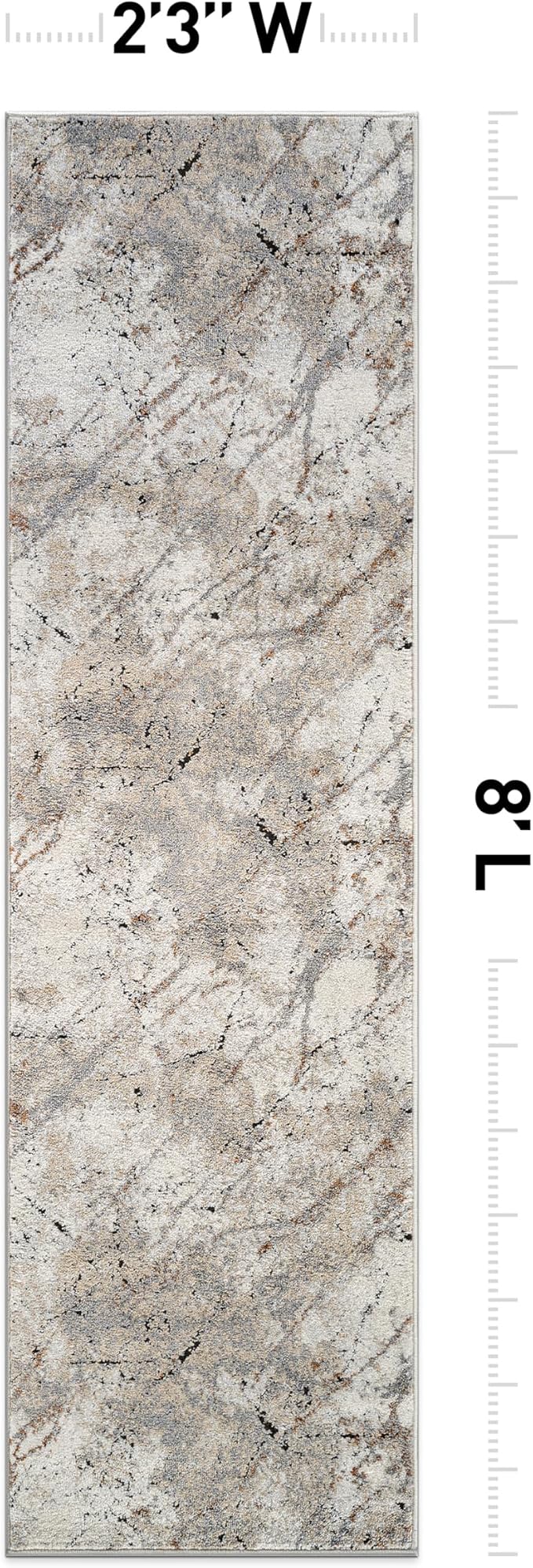 Rugshop Drifted Marble Abstract Area Rug Durable, Kid & Pet Friendly Gray, Ivory, Neutral Tones 2' 3" x 8' Runner Ideal for Hallway, Kitchen, Entryway, or Behind the Sofa