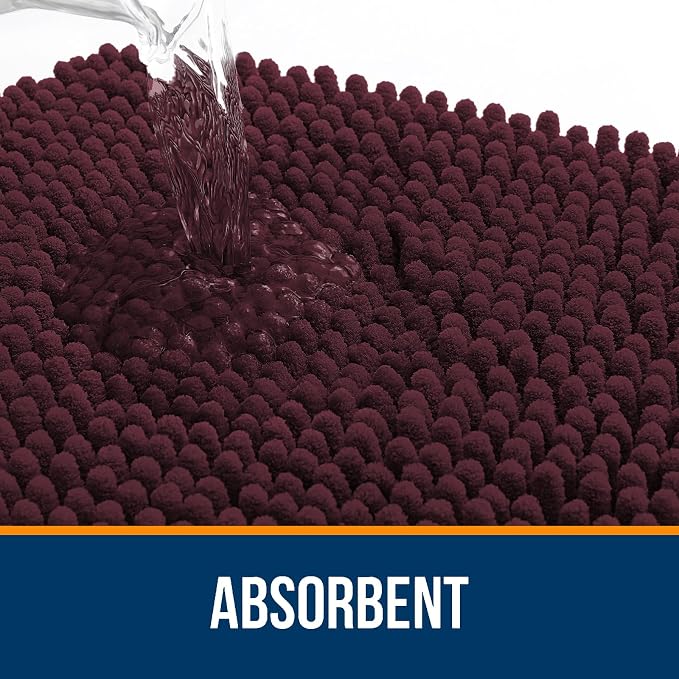OLANLY Bathroom Rugs 30x18, Extra Soft Absorbent Chenille Bath Rugs, Rubber Backing Quick Dry, Machine Washable Bath Mats for Bathroom Floor, Tub and Shower, Home Decor Accessories, Black Cherry
