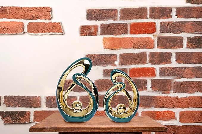 2 Pcs Green and Gold Decor Centerpiece Table Decorations Mid Century Modern Decor Ceramic Decor Figurine Centerpieces for Living Room Dining Room kitchen Fireplace Shelf Office Coffee Table Decor