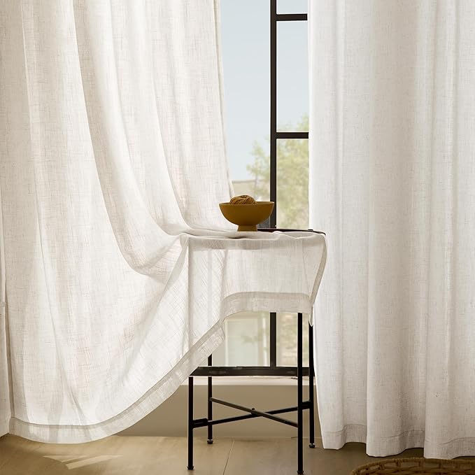 Cream Natural Linen Curtains 90 inch Length 2 Panels Set Neutral Rustic Farmhouse Living Room Drapes Back Tab Pleated Look Light Filtering Semi Sheer Curtains 90 inches Long Ivory Colored 60x90