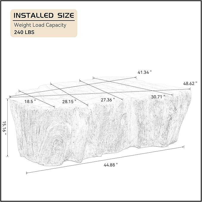 48.62" Coffee Table Modern Unique Shape Fiberglass Center Table for Living Room Apartment Office, No Need Assembly, Black Tree Root Texture Pattern