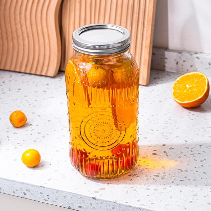 Amzcku 64oz vintage Mason Jars with Lids, Wide Mouth 2 Quart Canning Jar Half Gallon, Safe For Storage, Canning, Pickling, Preserving, Fermenting, DIY Crafts & Decor 3 Pack