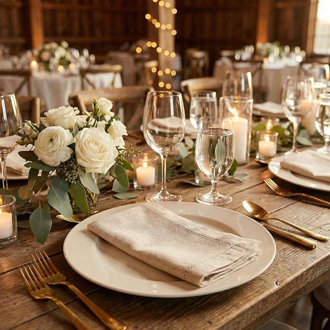 Flax Hemstitched Cloth Dinner Napkin Set of 4 Natural 20x20 Inches, Decorative Premium Cotton Linen Dinning Table Napkins Ideal for Mother's Day, Cocktail Party | Kitchen Napkin for Home Décor
