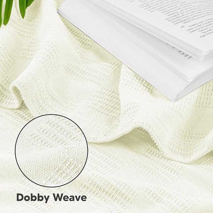 Utopia Bedding 100% Cotton Thermal Blanket Ivory Twin Size Soft, Lightweight, Breathable, Cozy Spring and Summer Blanket for Couch and Sofa, Home Room Decor Gifts for Women and Men (90x72 Inches)