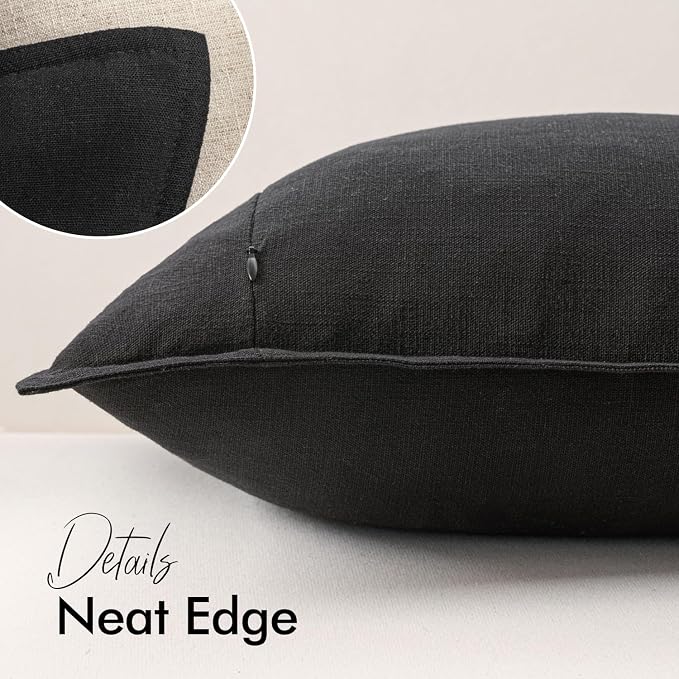 20x20 Inch Set of 2 Decorative Linen Solid Throw Pillow Covers Boho Accent Farmhouse Couch Pillowcases Modern Netural Home Decor for Couch Sofa Living Room Bed,Black