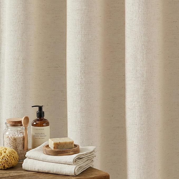 96inch Extra Long Shower Curtains 72 x 96 Inches Linen Shower Curtain with Tassels, Country Boho Farmhouse Bath Decor Beige Shower Curtains for Bathroom Neutral Fabric Bath Curtain