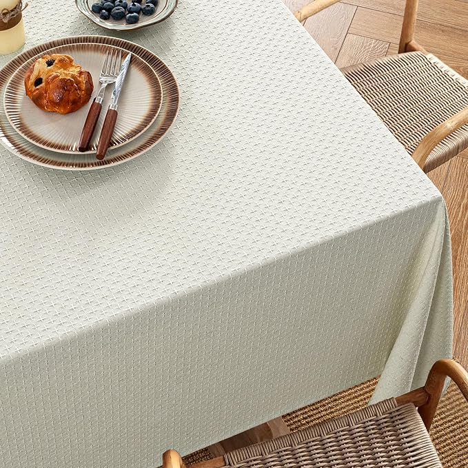 MIULEE Ivory Linen Cotton Table Cloth Rectangle Tablecloth Spring Waterproof Spillproof Cross-Star Textured Table Cltoth Decorative Farmhouse Style for Dining Party Weddings 60x84 Inch