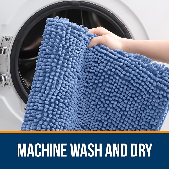 OLANLY Toilet Rugs U-Shaped 24x20, Extra Soft Absorbent Chenille Contour Bathroom Rugs for Toilet, Dry Quickly, Machine Washable, Non-Slip Bath Mat, Cornflower Blue