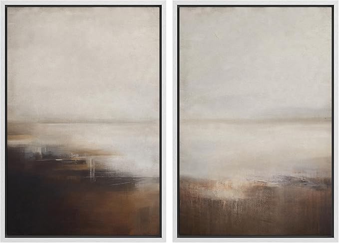 SIGNWIN Framed Canvas Print Wall Art Neutral Landscape Subtle Brown and Gray Tones Illustrations Modern Art Decorative Contemporary for Living Room, Bedroom, Office - 16"x24"x2 White