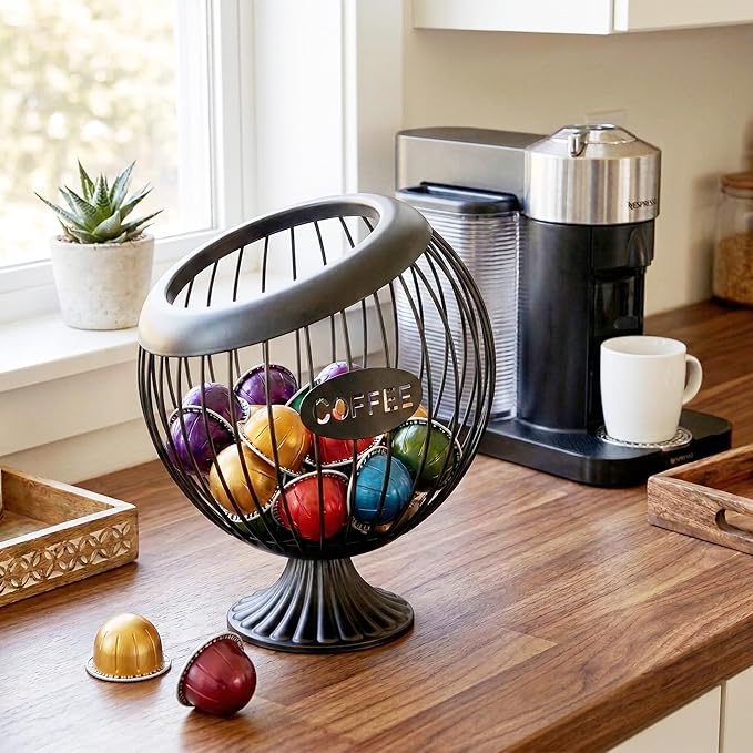 AIYICIII Tall Coffee Pod Holder with Base - Large Capacity Keurig K-Cup & Nespresso Vertuo Organizer, Metal Coffee Pod Storage, Coffee Bar Accessories and Decor (Tall - Black)