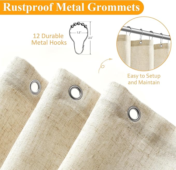 Naturoom Beige Linen Shower Curtain, Textured Fabric Shower Curtains for Bathroom Modern Farmhouse Neutral Tone Premium Quality Fabric Bohemian Rustic Cottage Country Bathroom Decor, Cream, 108 x 72