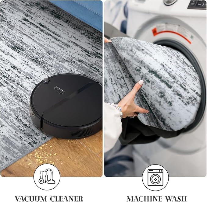 Lansny Modern Abstract Runners for Hallways 2x10, Washable Runner Rug Non-Slip Indoor Soft Long Hallway Runner Rug, Thin Print Faux Wool Floor Carpet for Hall Entryway Kitchen, Black Grey White