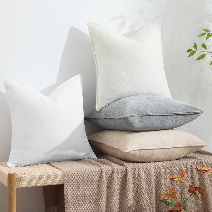 decorUhome Summer Couch Throw Pillow Covers 16x16 Set of 2, Decorative Soft Velvet Modern Cozy Chenille Pillow Cases with Elegant Design for Sofa Bed Living Room Home Decor, Ultimate Gray