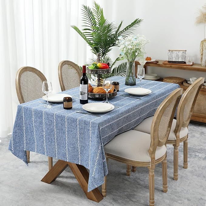 Chassic Rectangle Tablecloth 54 x 72 Inch, Farmhouse Boho Linen Table Cloths, Wrinkle Free & Washable Tablecloths for Small Dining Tables, Summer Kitchen Decor – Blue