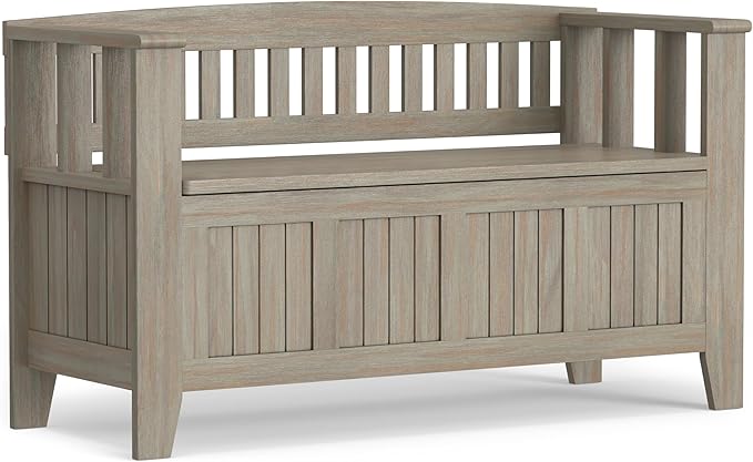 SIMPLIHOME Acadian Solid Wood 48 inch Wide Storage Bench that Seats 2 and 36 inch Wide Storage Cabinet in Distressed Grey for the Living Room, Entryway, and Family Room, Transitional Style