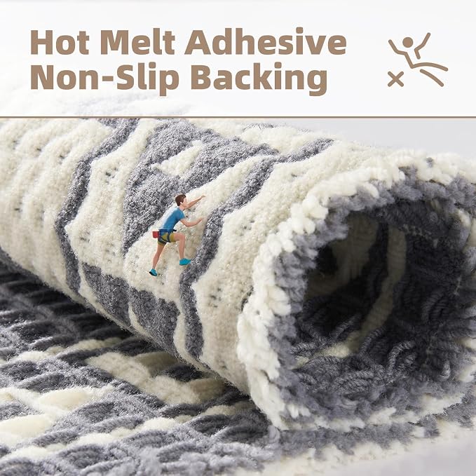 PADOOR-Waffle Bathroom Runner 24"x72", Super Absorbent Bath Mats for Bathroom, Machine Washable Non Slip Bath Rug with Tassels, Soft Bath Mat for Laundry Room, Bedroom, Grey & Cream, 2'x 6'