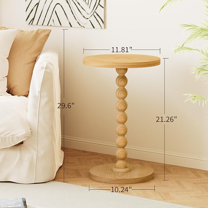 Round Side Table, Drink Table for Small Spaces, Modern Accent Nightstand with Rubberwood Leg for Living Room, Bedroom, Corners, and Office (2, Dark Natural)