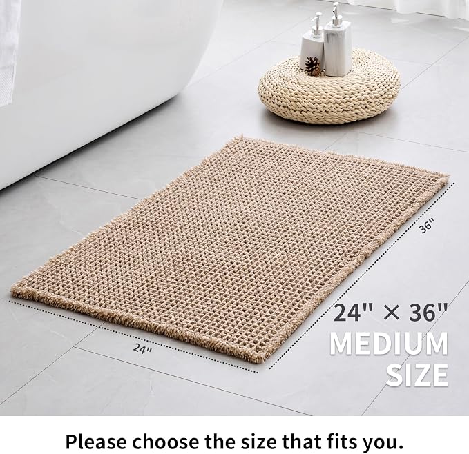 Disolla Waffle Bath Mat, Non Slip Absorbent Bathroom Rug, Machine Washable Quick Dry Ultra Soft Bathroom Floor Mat, Brown/White Bath Rug for Tub Shower, 24''x36''
