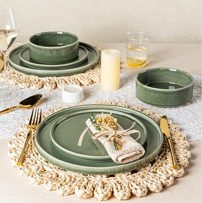AmorArc Ceramic Dinnerware Sets, Handmade Reactive Glaze Stoneware Plates and Bowls Sets,Highly Chip and Crack Resistant | Dishwasher & Microwave Safe Dishes Set, Service for 4 (12pc)