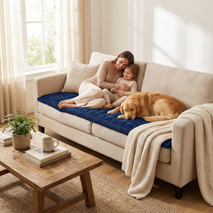 Smiry Couch Cover for Dogs, Non Slip Washable Sofa Protector for Pets, Soft Furniture Cover for Pet, Stylish Sofa Covers, Cozy Protect Against Fur, Dirt & Everyday Messes (Navy, 35.4" x 88")