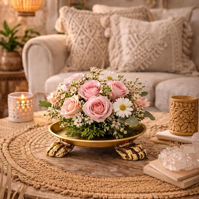 Round Clawfoot Dish, Vintage Gold Pedestal Candle Holder and Jewelry Tray for Rings, Perfume, Vanity and Home Decor