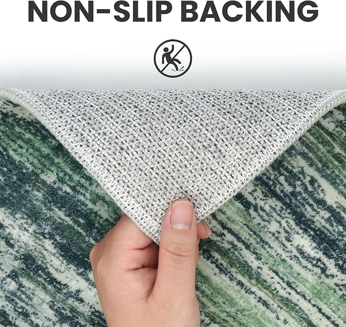 SIILOOM 2x7 Modern Abstract Runner Rug for Hallways, Dark Green Super Soft Hallway Decor Kitchen Rugs with Non-Slip, Non-Shedding Washable Rug for Hallways Entryway Bedroom Indoor