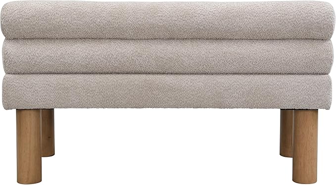 Christopher Knight Home Wally Boucle Upholstered Dining Bench, Modern Large Dining Room Chair, Entryway Ottoman Bench, Bedroom End of Bed Seating, Armless Desing and Wooden Frame, Light Gray+Natural