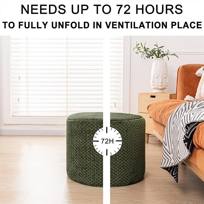 Ottoman Foot Rest Stuffed Round Boho Floor Poof Seating Armchair Foot Stool Floor Cushion Bean Bag Pouf Ottoman 18x18x14 Inch Forest