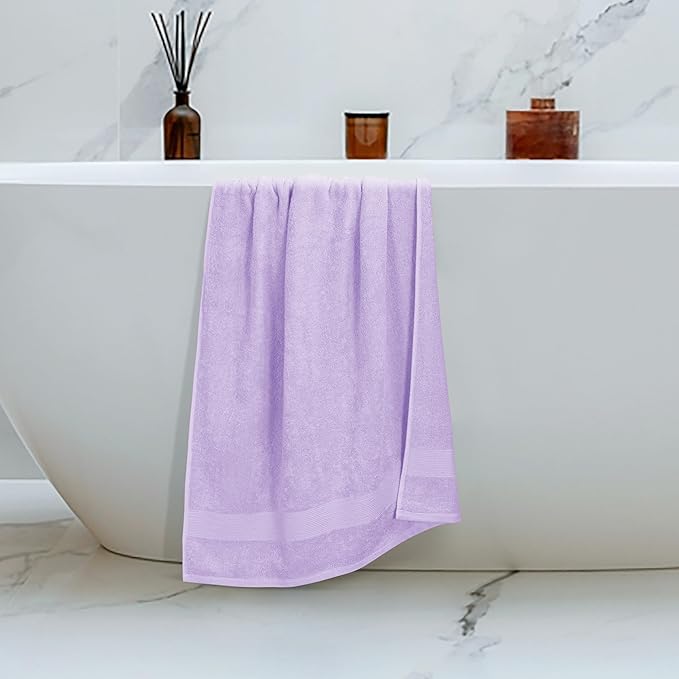 Belizzi Home 4 Pack Bath Towel Set 27x54, 100% Ring Spun Cotton, Ultra Soft Highly Absorbent Machine Washable Hotel Spa Quality Bath Towels for Bathroom, 4 Bath Towels Purple