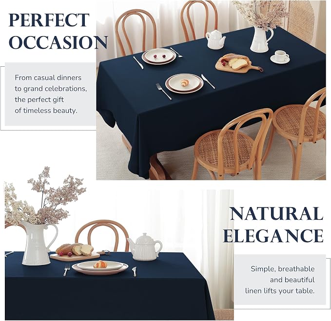 100% Pure French Linen Tablecloths 55x55inch Durable Stonewashed Square Table Clothes for Dining Kitchen and Parties (SQ-Navy, Square - 55 x 55 Inch)
