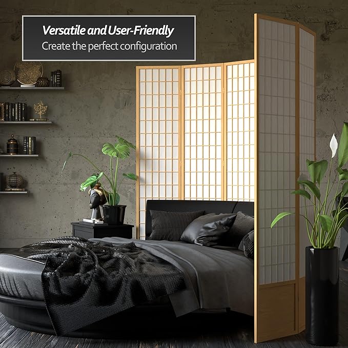 Red Lantern 7 ft. Tall Window Pane Shoji Screen - Natural - 4 Panels