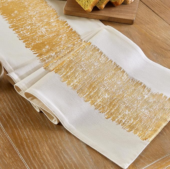 Metallic Style Table Runner, Cotton and Linen Gold Table Runners 60 inches Long,Pre-Pressed Metal Striping Process, Birthday Wedding Decorations for Home Living Room Decor(Gold, 13"x60")