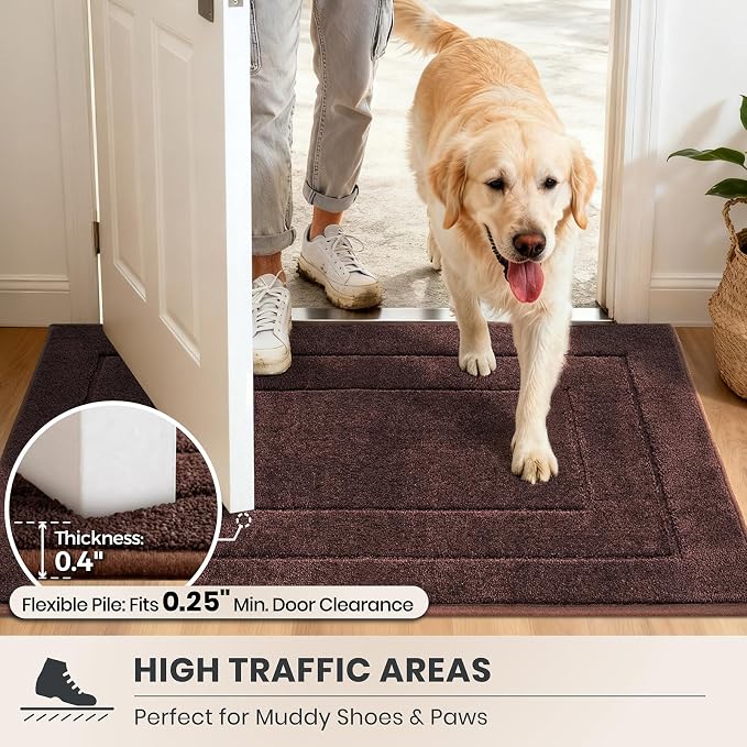 PURRUGS Dirt Trapping Door Mat 24" x 59", Non-Slip/Skid Machine Washable Entryway Rug, Dog Doormat, Super Absorbent Welcome Mat for Muddy Wet Shoes and Paws, Brown