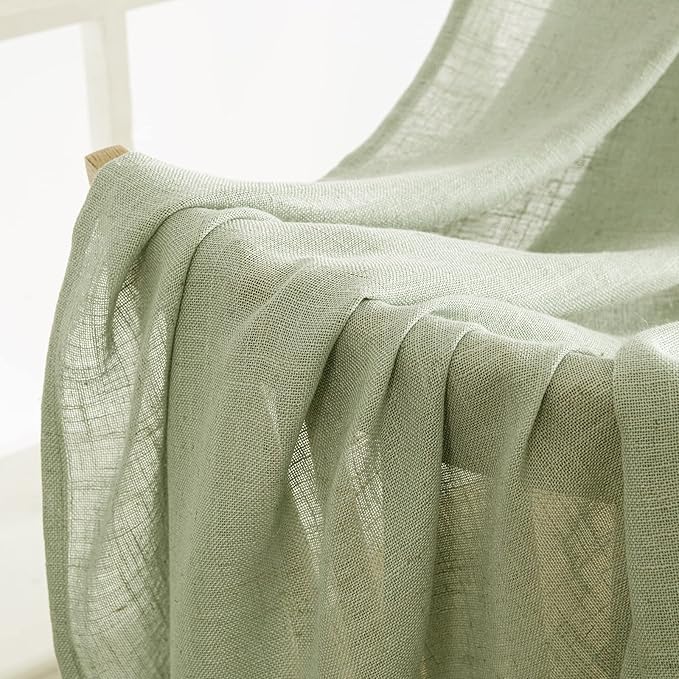 MIULEE Sage Green Linen Curtains 84 Inch Length 2 Panels for Bedroom Living Room, Soft Thick Linen Textured Window Drapes Semi Sheer Light Filtering Back Tab Rod Pocket Burlap Look Decor