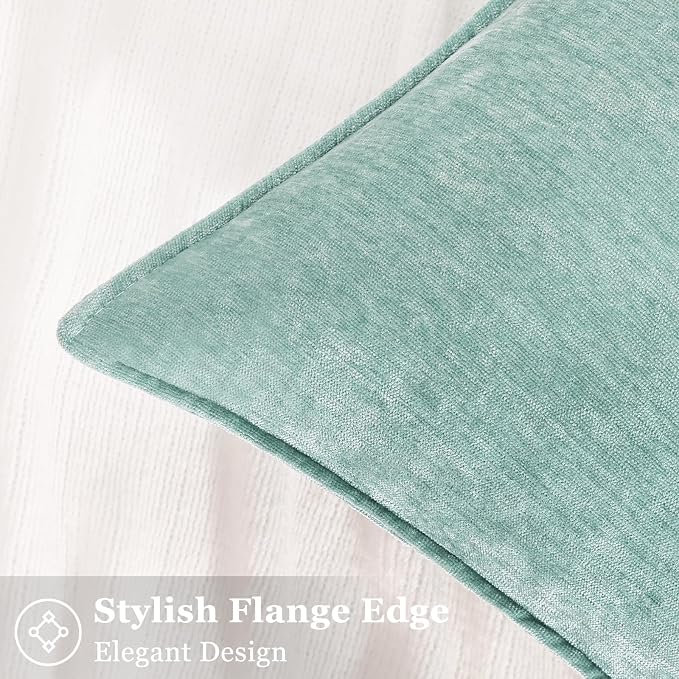 decorUhome Summer Couch Euro Sham Throw Pillow Covers 26x26 Set of 2, Decorative Soft Velvet Modern Cozy Chenille Pillow Cases with Elegant Design for Sofa Bed Living Room Home Decor, Aqua Haze