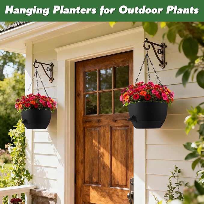 13-inch Oversized Hanging Planter Set of Two,Planters for Indoor and Outdoor Plants.Place Plant pots Across Diverse Settings Including windowsills,Living Room,and Gardens.Black