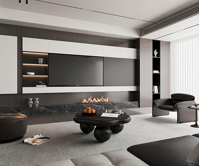 35.03" Cloud Coffee Table for Living Room Unique Coffee Table Modern Low Coffee Tables Cute Center Table with 3 Ball Legs for Small Space Apartment Cream Flower-Black
