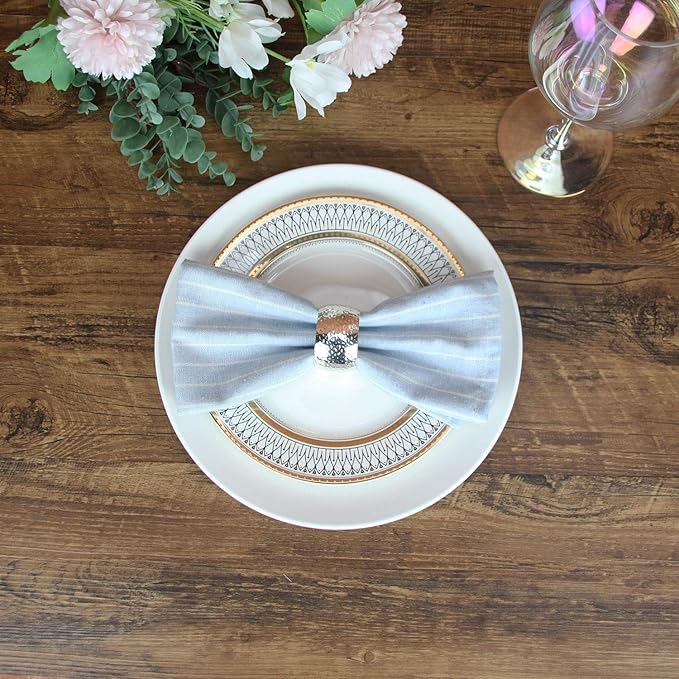 White Striped Linen Cotton Dinner Cloth Napkins - Set of 12 (40 x 30 cm) - for Events & Home Use (Sky Blue)