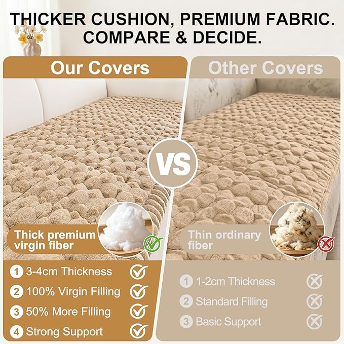 Smiry Couch Covers for Dogs Washable, Non Slip Fuzzy Pet Couch Covers for Sofa, Soft Thick Sofa Slipcovers Furniture Protector Pet Friendly (Camel, 27.6" x 88")