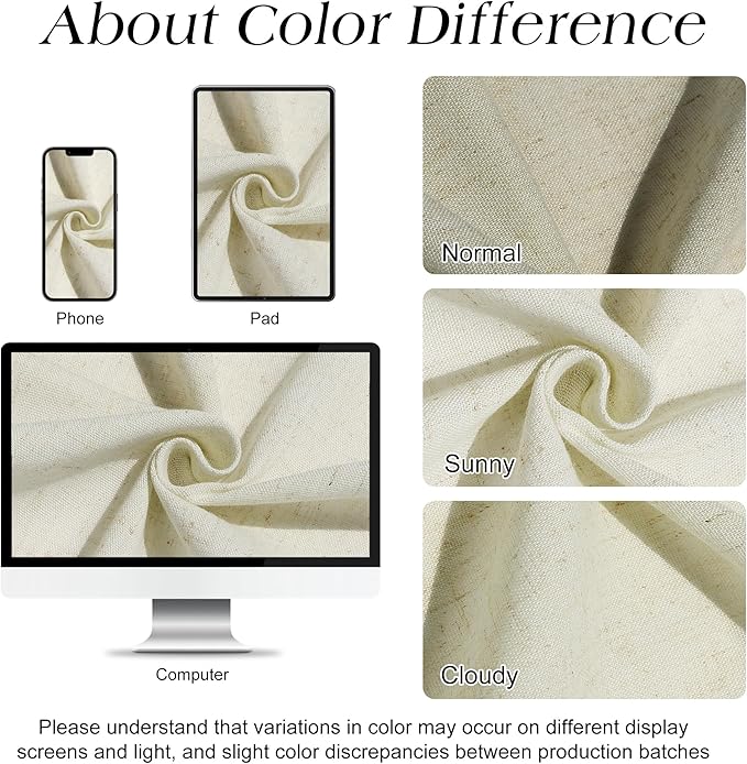 Naturoom Ivory Linen Shower Curtain, Cloth Textured Fabric Shower Curtain Set with Hooks, Simple Elegant Modern Country Ultra Thick Bath Curtains for Bathroom,Water Repellent,Cream,72x72