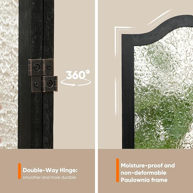 JOSTYLE Acrylic Room Divider, Folding Privacy Screen for Office & Loft, 3-Panel Modern Room Partition, Frosted Glass Like, Black Wood Frame, 67" H x 47.2" W