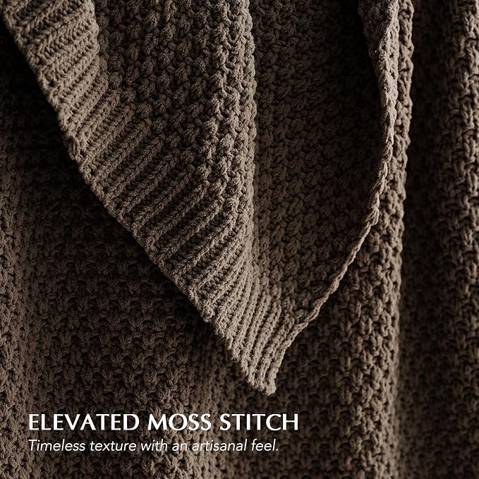 EVERGRACEHOME Chunky Polyester Knit Throw Blanket for Couch, Soft Luxurious Oversized King Moss Stitch Blanket for Bed, Large Cozy Farmhouse Knitted Throw for Sofa, Cocoa Brown, 108" x 92"