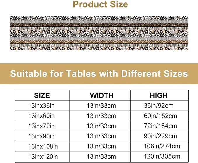 Animals Table Runner,African Wildlife Fierce Leopard Tiger Fur White Brown Zebra Skin Pattern Table Runner for Coffee Table Dining Room Table Bedroom Party Holiday Decor 13x60inch